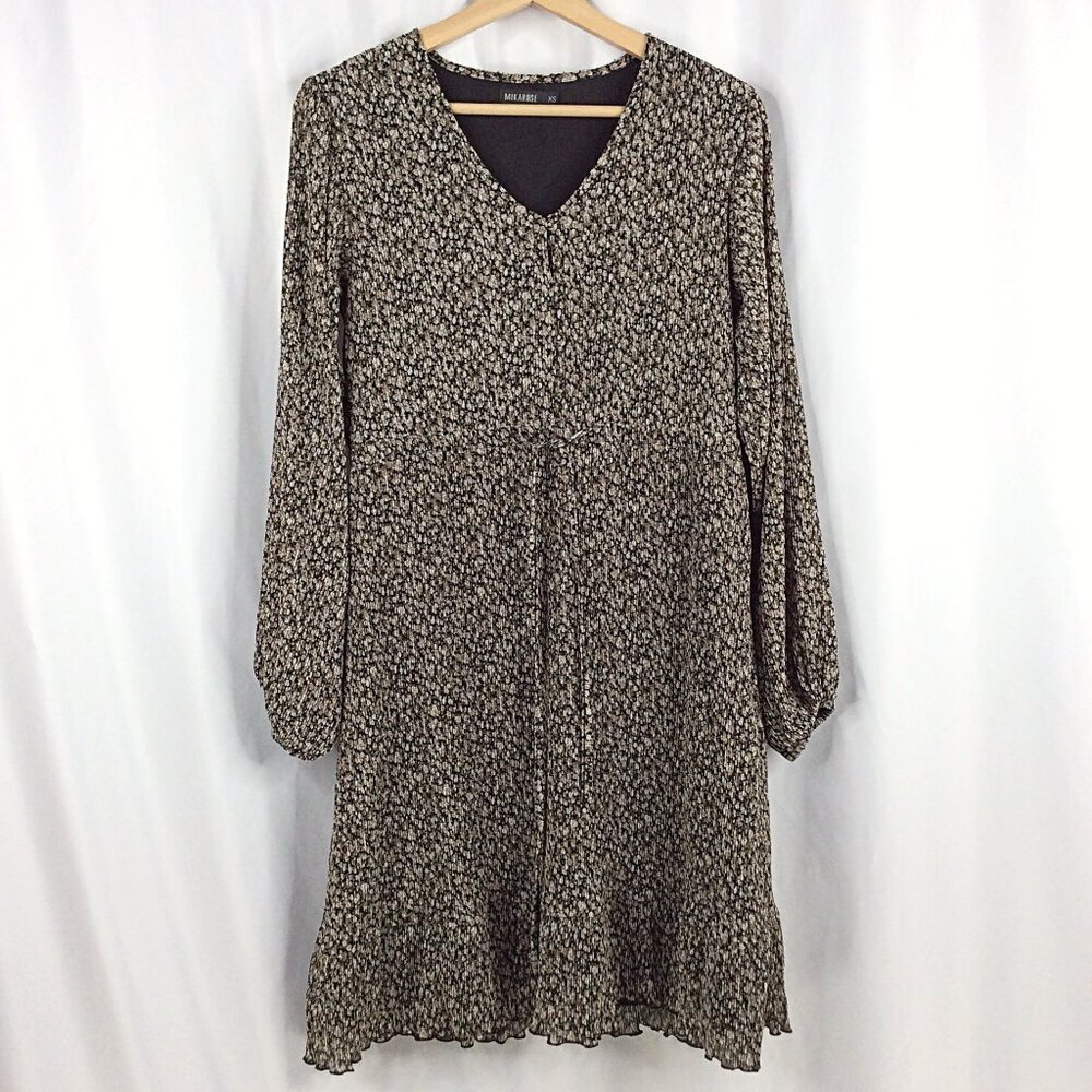 Mikarose Dress XS Calico Floral Cottage Core Ruffle Henley Smocked Modest